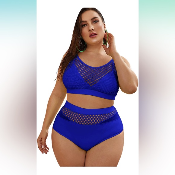 Blue Mesh Overlay Bikini - Picture 6 of 7